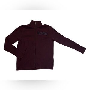 Michael Kors Men's Plum Ribbed Full Zip Sweater L - Long Sleeve | Golf Wear